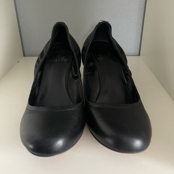 Vince Camuto black leather wedge workwear heels stretch comfort upper sz 7.5 - Picture 5 of 5